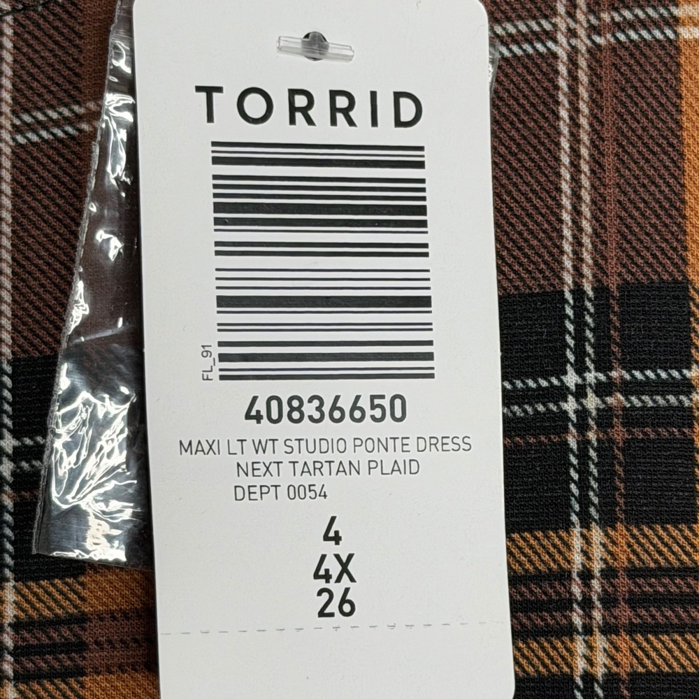 Torrid Midi Light Weight Studio Ponte Dress Womens 4X Next Tartan Plaid Rootbeer - Picture 3 of 11